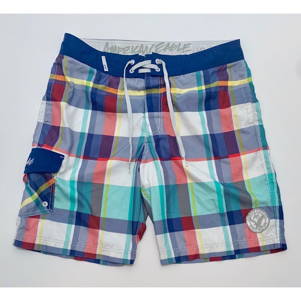 AEO Plaid Board Shorts Large